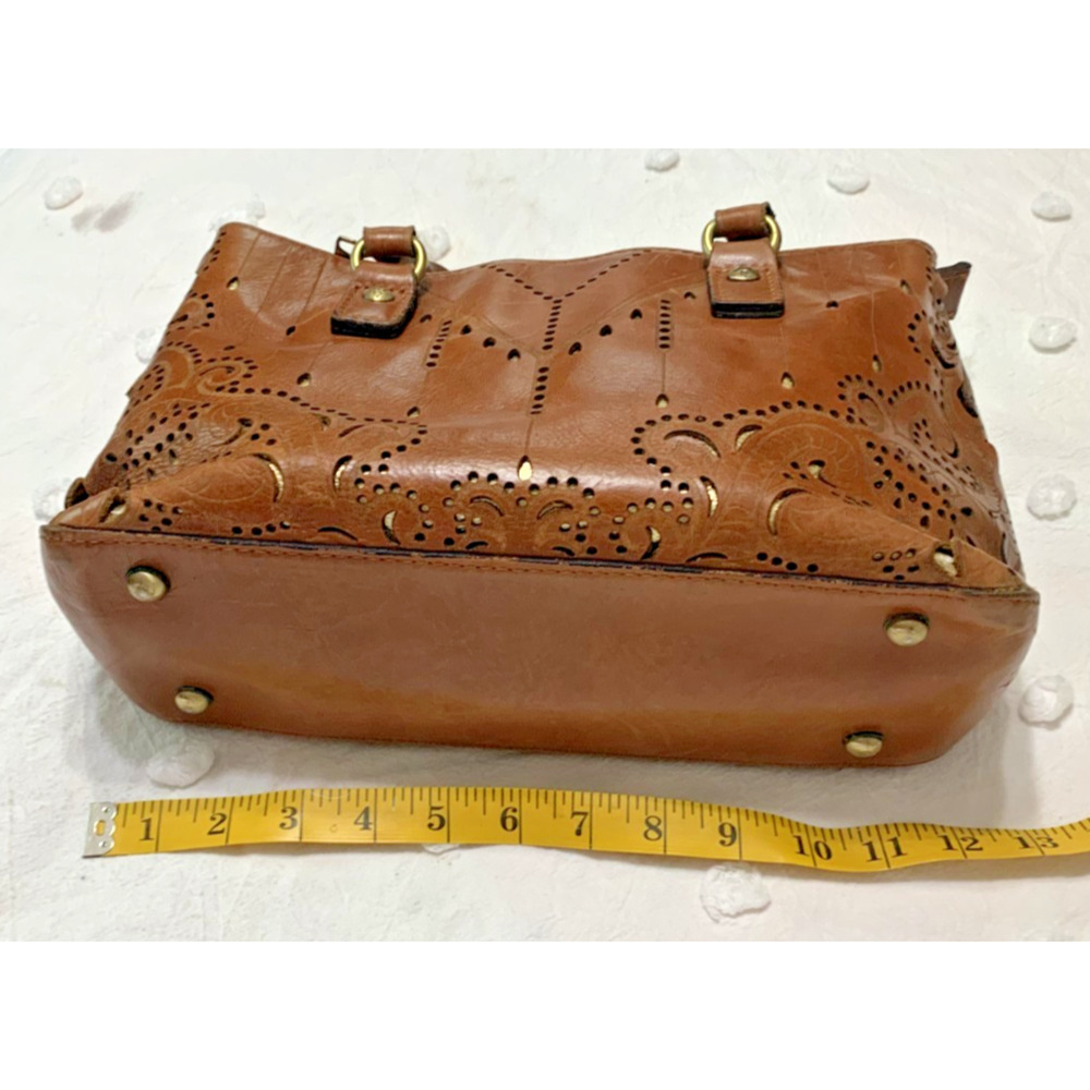 Patricia Nash Angela Laser Cut Satchel Leather Handbag Tan Brown Western - Picture 3 of 8